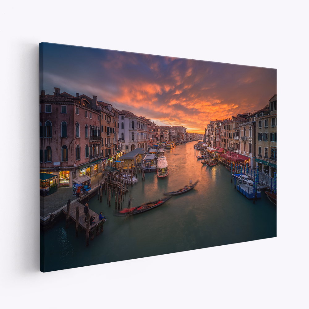 Stampe su tela - Grand Canal at sunset , view from the Rialto bridge , Venice .